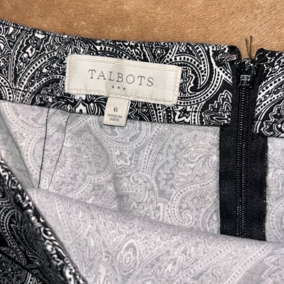 Talbots Women 6 Black White Paisley Back Zip Knee Length Pencil Office Skirt (W) - Picture 4 of 5